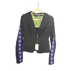 NWT Pianura Studio Black Pinstripe Blazer with Purple Detail Women's Size 46/S
